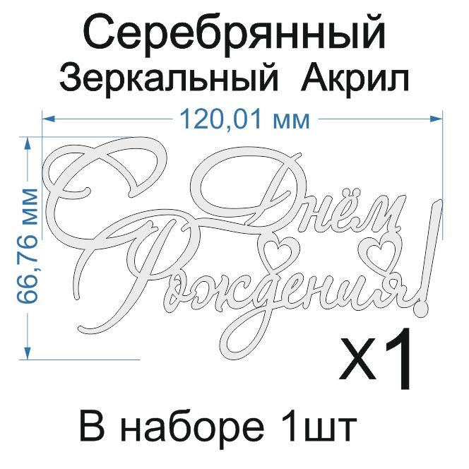 Топпер «С днем рождения! сердечки», Зеркальное серебро, 120×60 мм — фото 4