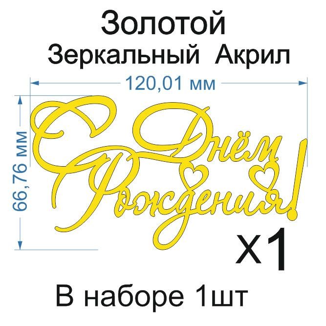 Топпер «С днем рождения! сердечки», Зеркальное золото, 120×60 мм — фото 3